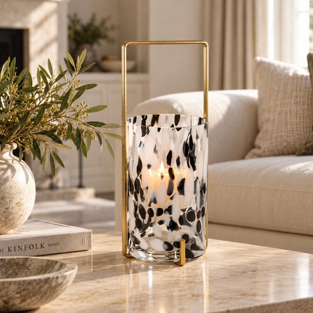 Confetti mottled fleck black gold candle holder reduced