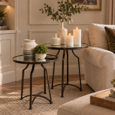 Black Gold bronze Mirror Topped Metal Side Table two sizes
