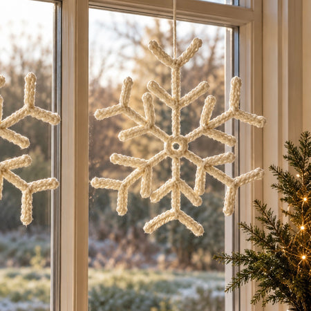 Large off White knitted hanging snowflake 35cm