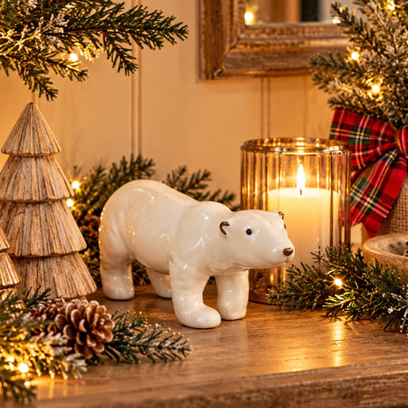 White gold ceramic polar bear decoration 14cm