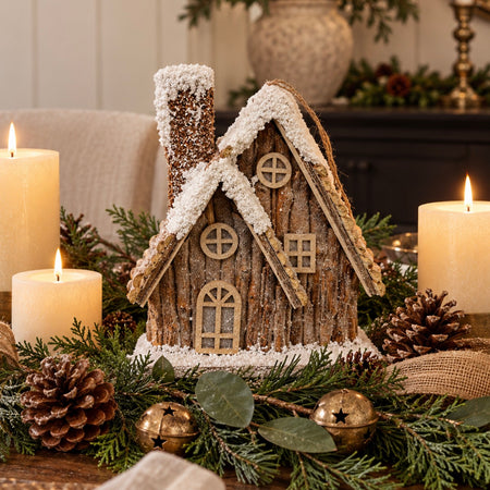 Hanging standing snowy house lodge 28cm