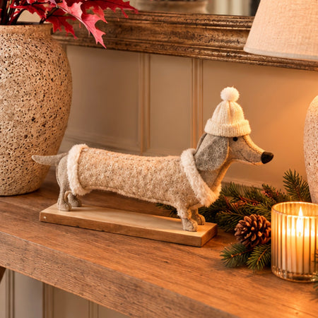 Festive Sausage dog in hat felt decoration ornament