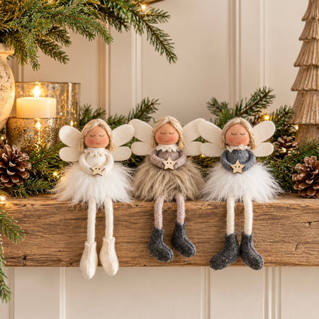 Fabric dangly leg sitting fairies angels 3 colours