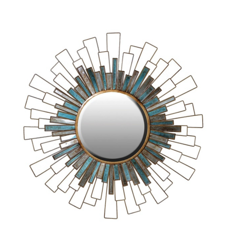 Starburst geo Metal and Green Pattern Mirror 90cm