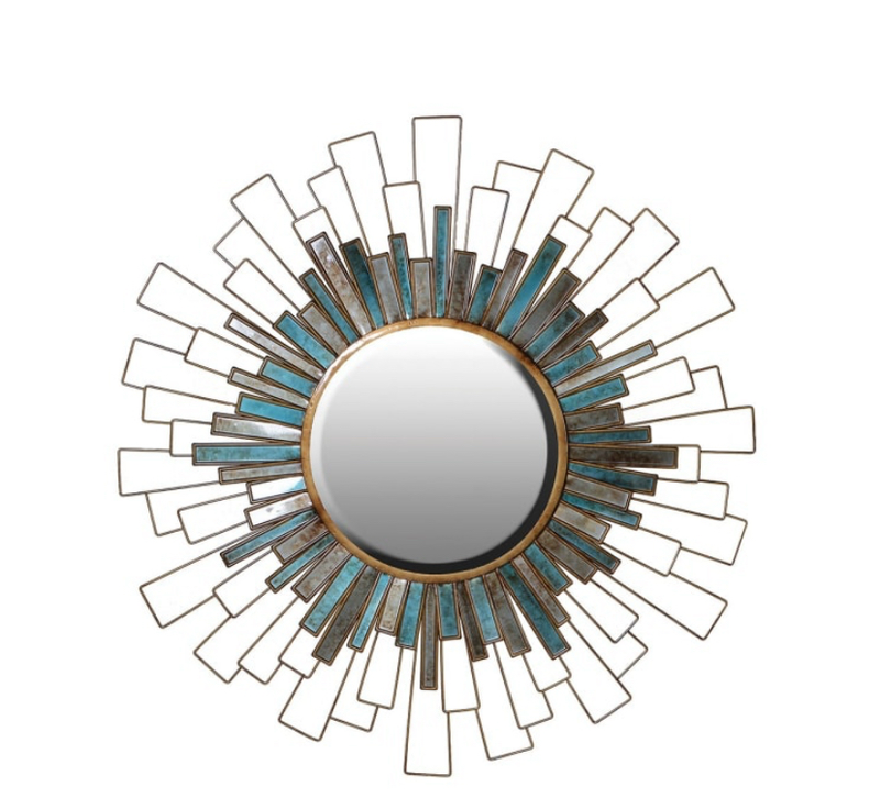 Starburst geo Metal and Green Pattern Mirror 90cm