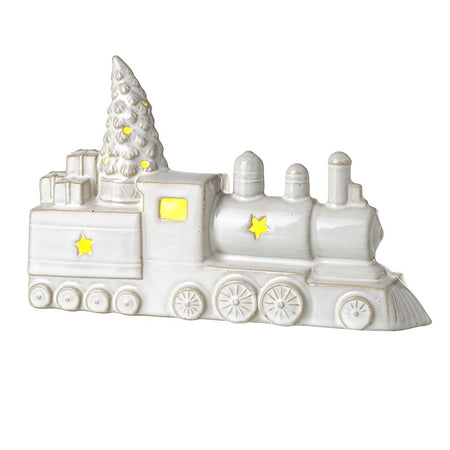 LED Rustic White Ceramic Christmas Train