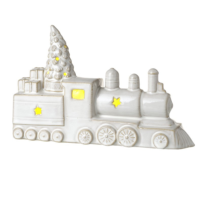 LED Rustic White Ceramic Christmas Train