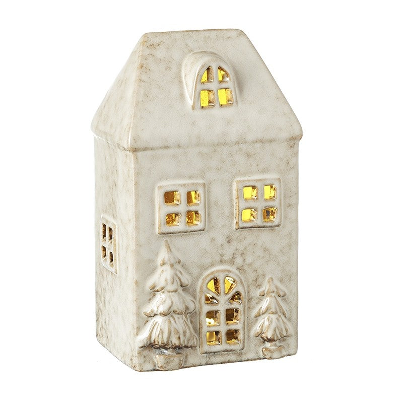 Neutral Two Tone reactive glaze LED light up Ceramic House