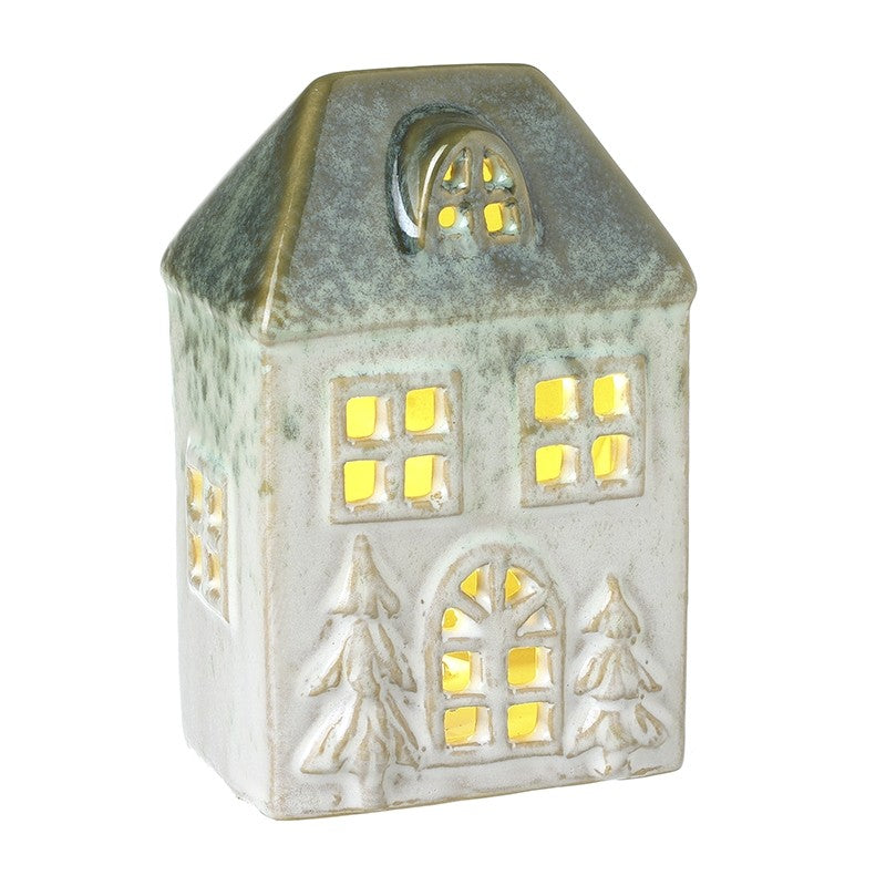 Blue and White reactive glaze LED Light up House 12cm