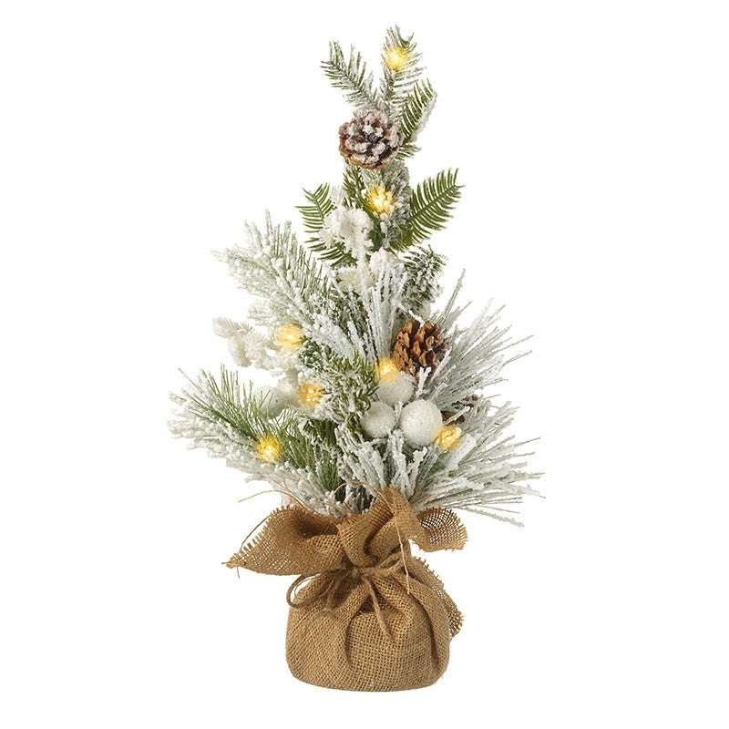 LED Snowy Pinecone Tree with Jute wrapped Base 50cm