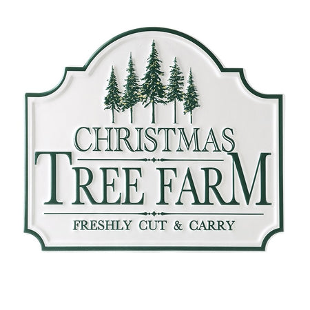 White Metal Christmas Tree Farm Sign Plaque