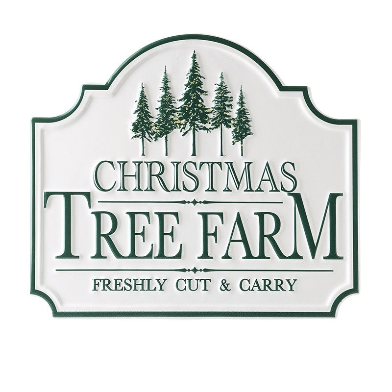 White Metal Christmas Tree Farm Sign Plaque