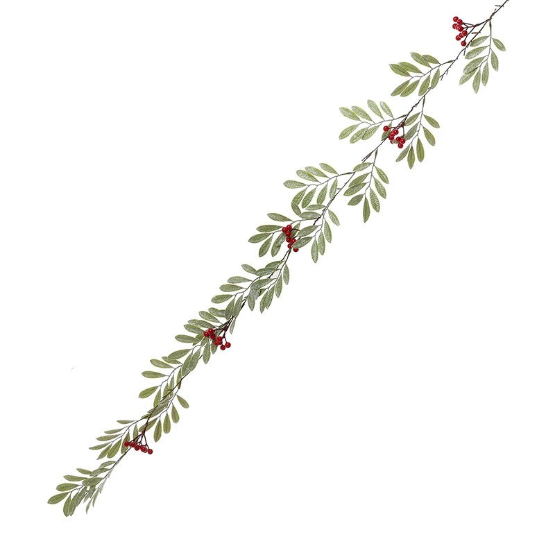 Red Berry With Green Loose Leaf Garland 150cm