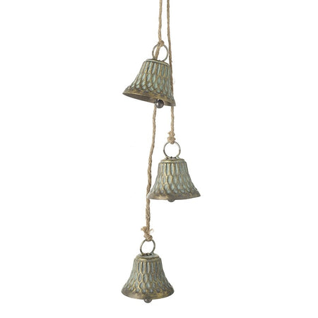 Set of 3 Fluted brass gold Metal Hanging Bells
