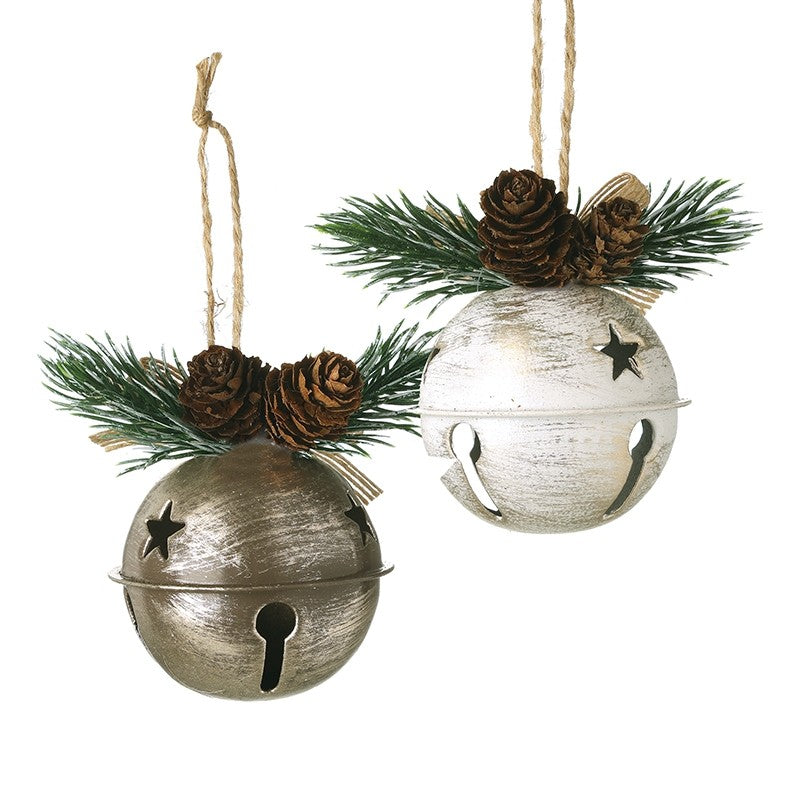 Set of Two Rustic Metal Bells white Pewter