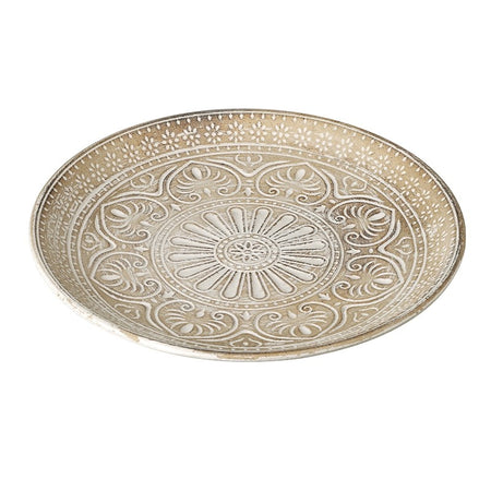 White Wash Wooden Patterned Tray Plate 29cm