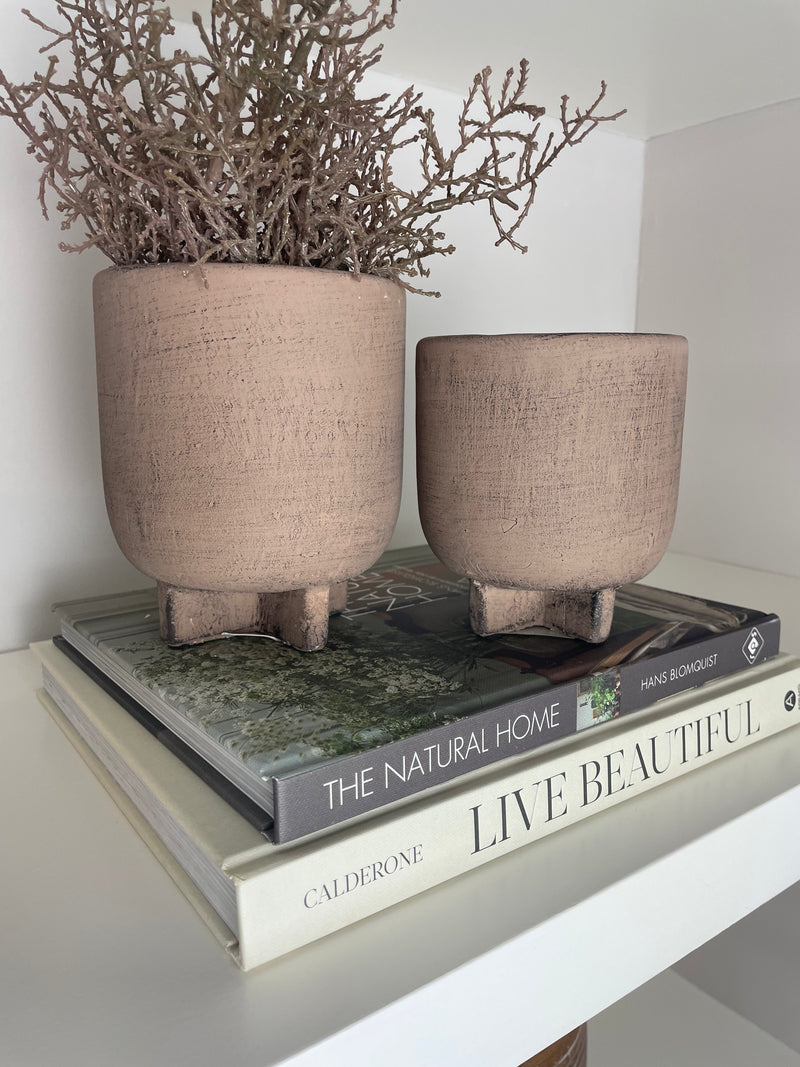 Concrete Nougat Brown Plant Pot on Base, two sizes.