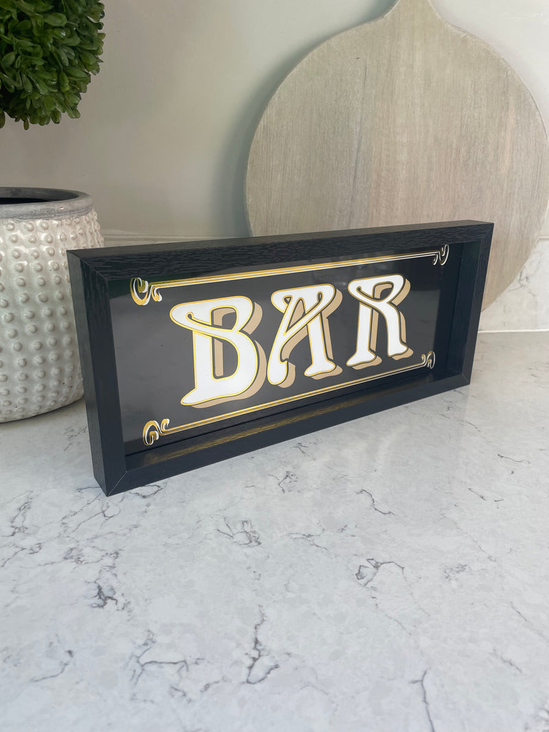 Fancy Black and Gold Hanging Bar Wall Plaque