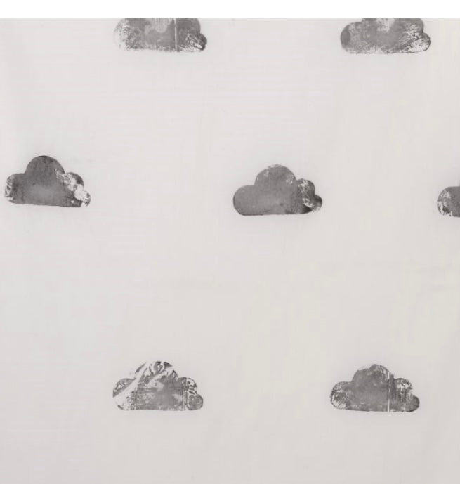 Grey Cloud Print cream Curtains pack of two single tab top