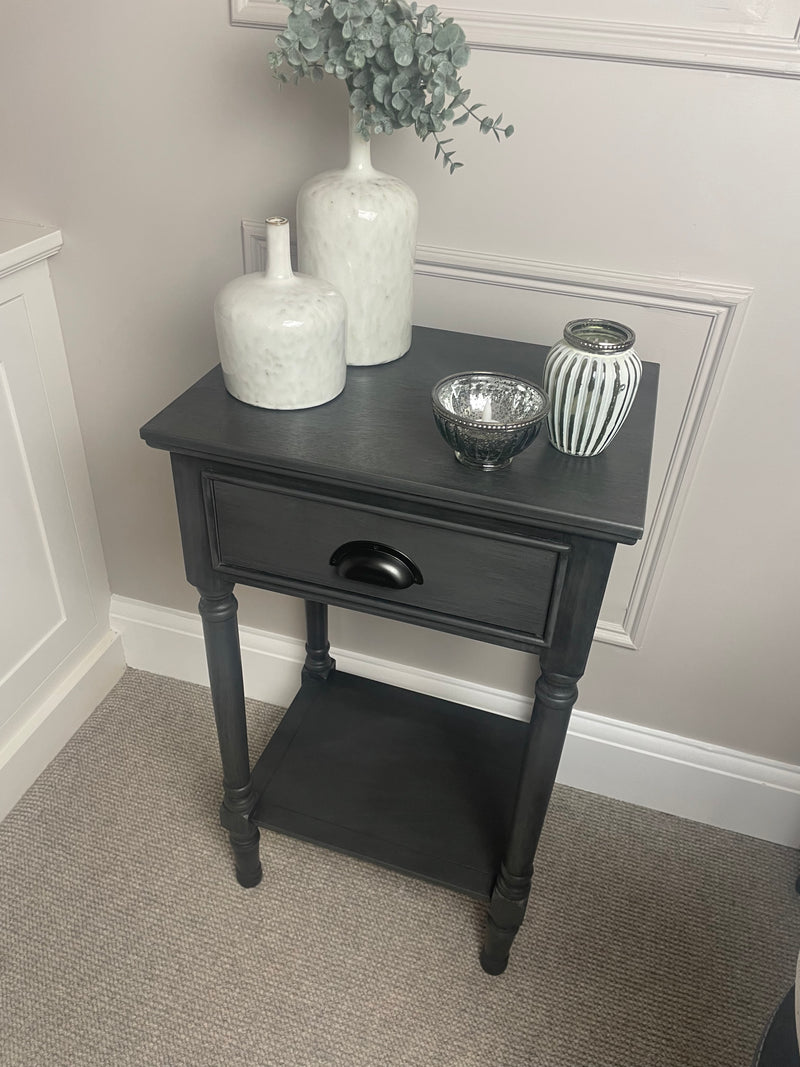 Store seconds Grey Silver Side Table With Drawer