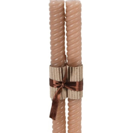 Set of two taupe twisted dinner candle