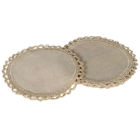 Set of 4 natural linen and crochet placemats