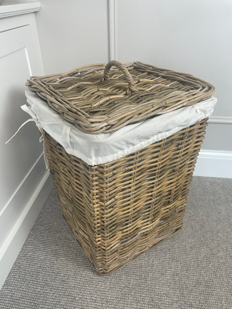 Large square Kubu rattan laundry lined basket