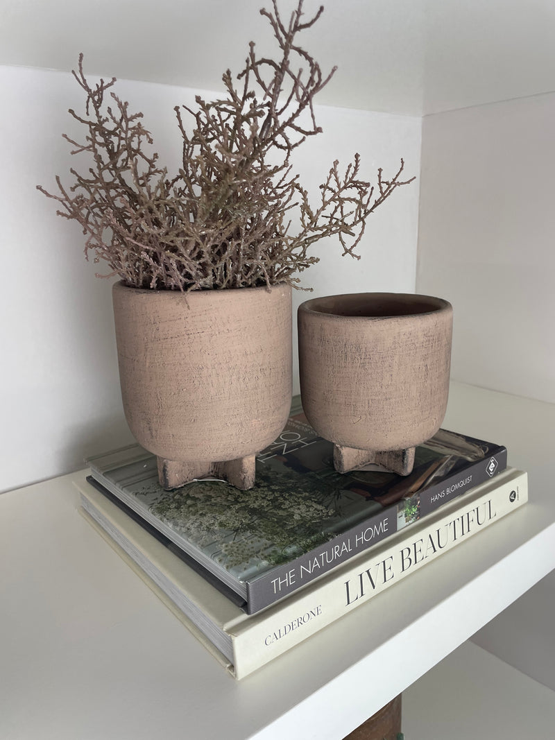 Concrete Nougat Brown Plant Pot on Base, two sizes.