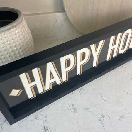 Happy Hour Black & Gold Hanging Sign Plaque 50cm