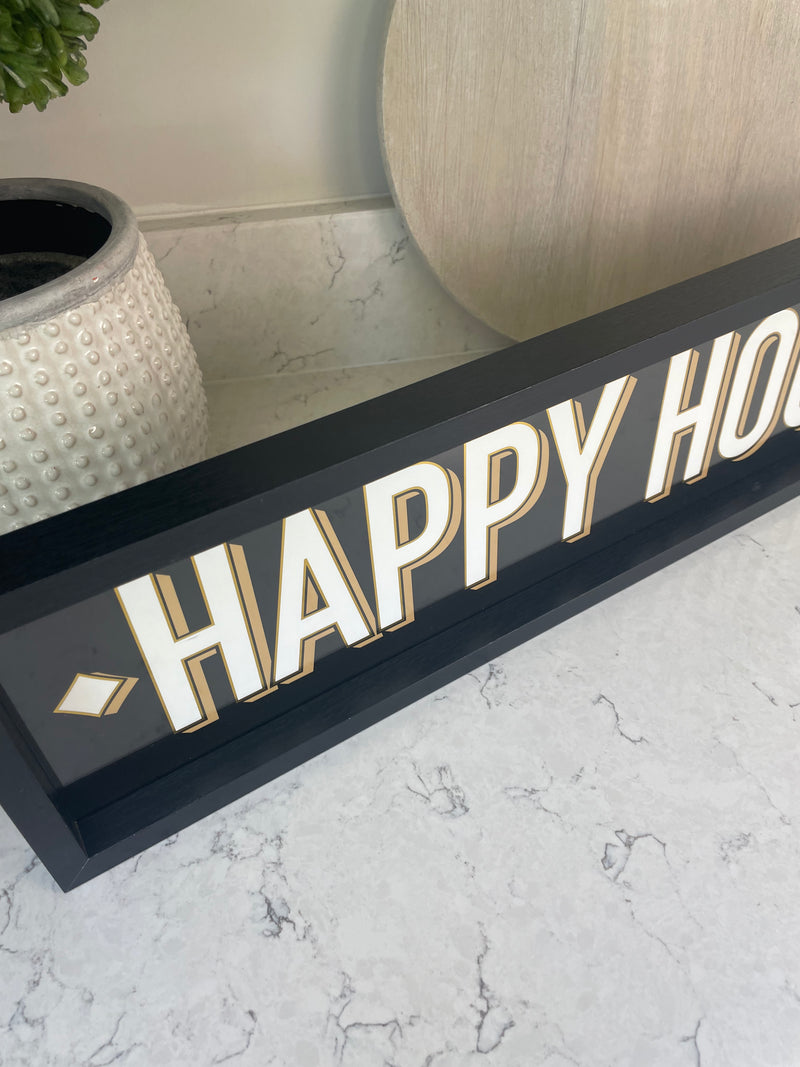 Happy Hour Black & Gold Hanging Sign Plaque 50cm