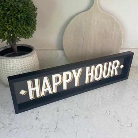 Happy Hour Black & Gold Hanging Sign Plaque 50cm