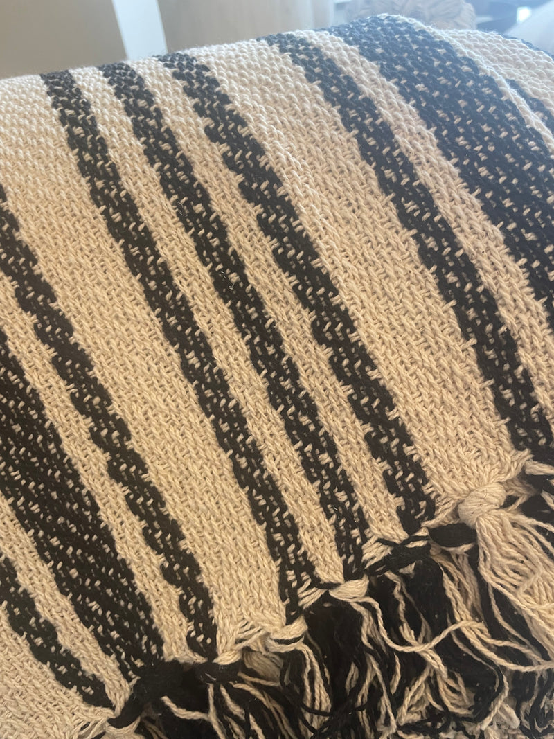 Ivory and black stripe weaved pattern throw