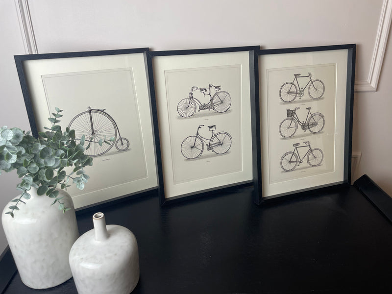 Set of 3 bicycle bike framed prints