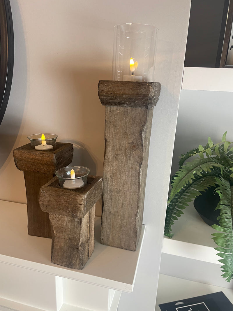 Set of 3 rustic wooden reclaimed candle holders