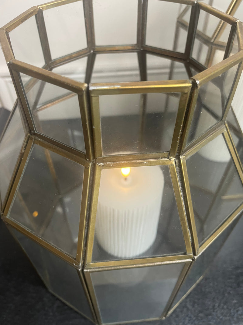 Gold caged glass candle holder hurricane