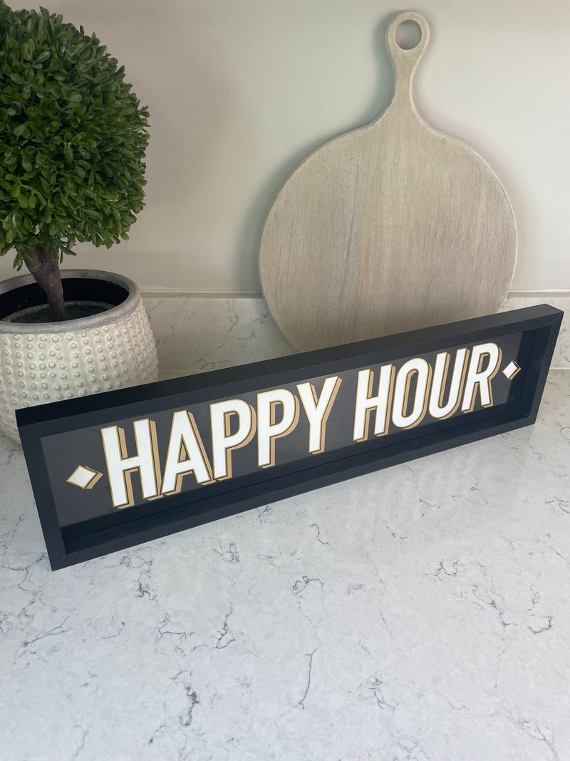 Happy Hour Black & Gold Hanging Sign Plaque 50cm