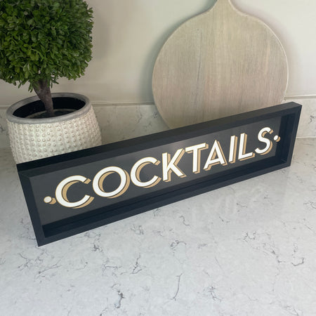 Cocktails Black & Gold Hanging Wall plaque 50cm