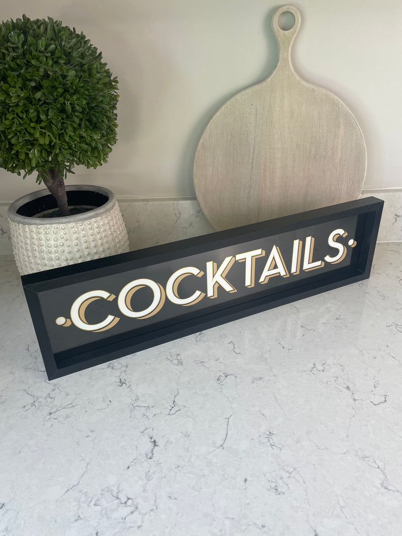 Cocktails Black & Gold Hanging Wall plaque 50cm