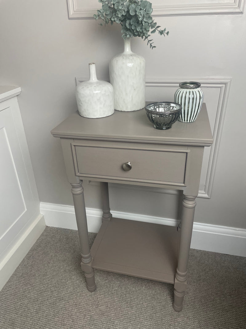 Taupe Side Table With Drawer