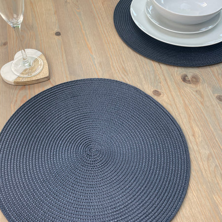 Ribbed Round Blue Set of 4 Placemats