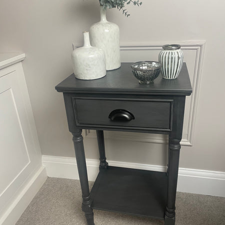 Store seconds Grey Silver Side Table With Drawer