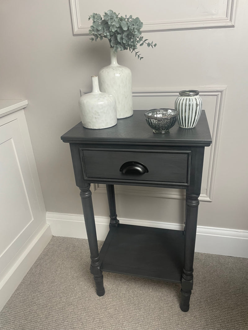 Store seconds Grey Silver Side Table With Drawer