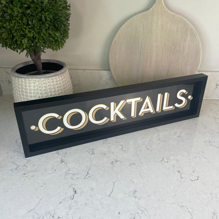 Cocktails Black & Gold Hanging Wall plaque 50cm