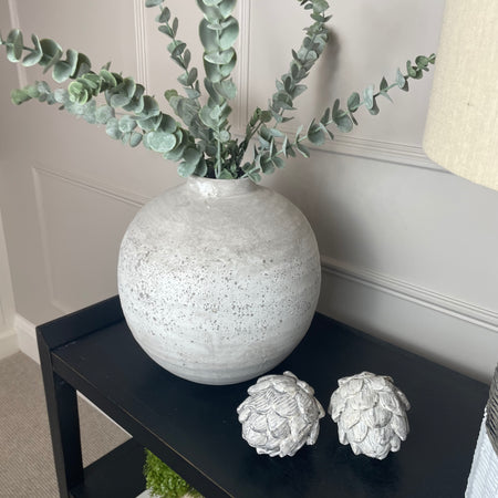 Tiber Chunky Ribbed Stone Round Vase