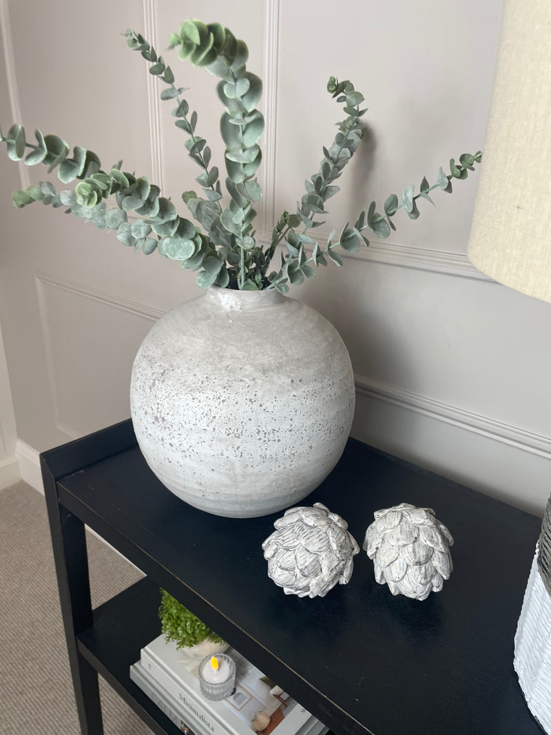 Tiber Chunky Ribbed Stone Round Vase