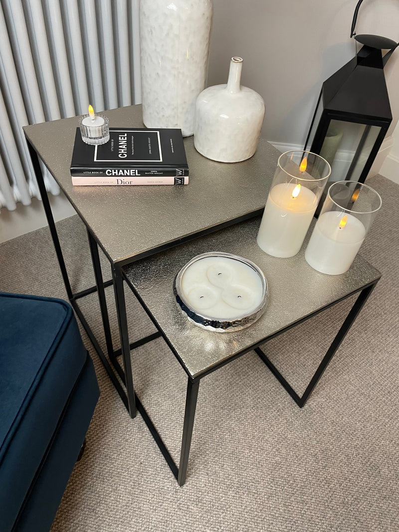 Zoya set of two square nest hammered top tables