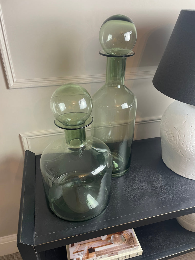 Large Squat Green Glass Apothecary Bottle