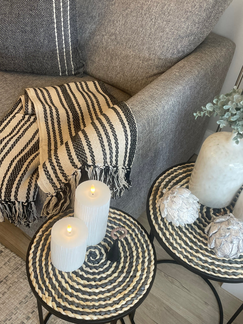 Ivory and black stripe weaved pattern throw