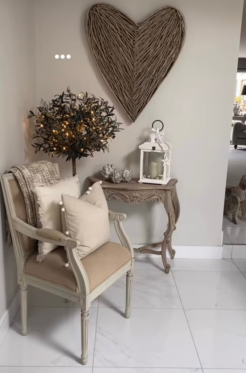 Large Grey Wash Wicker woven twig Heart