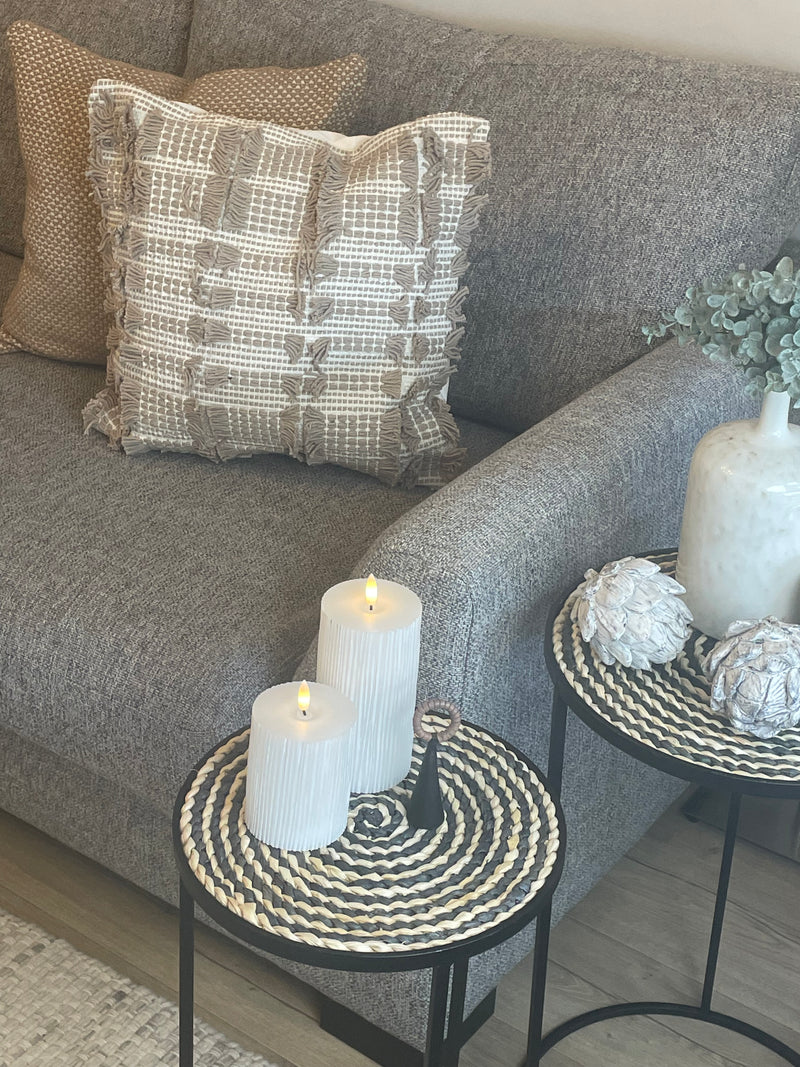 White Natural Minna Textured tassel Cushion 50x50 Abode